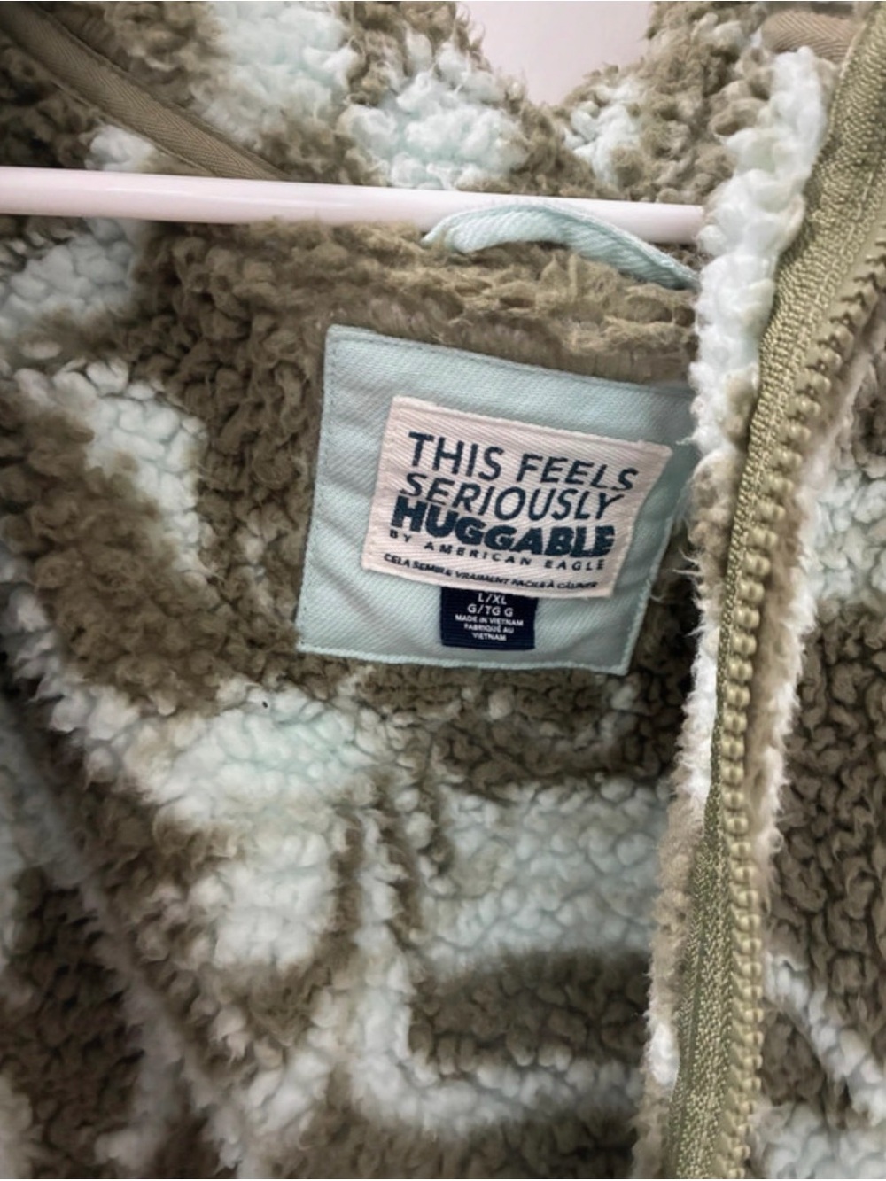 American Eagle Outfitters Olive and Light Mint Sherpa Zip Hoodie - Picture 2 of 3